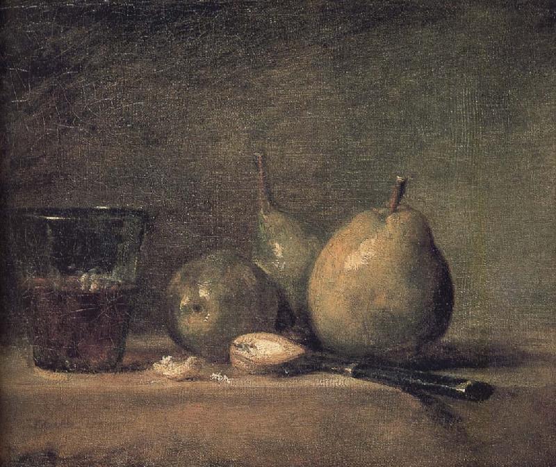 Sheng three pears walnut wine glass and a knife, Jean Baptiste Simeon Chardin